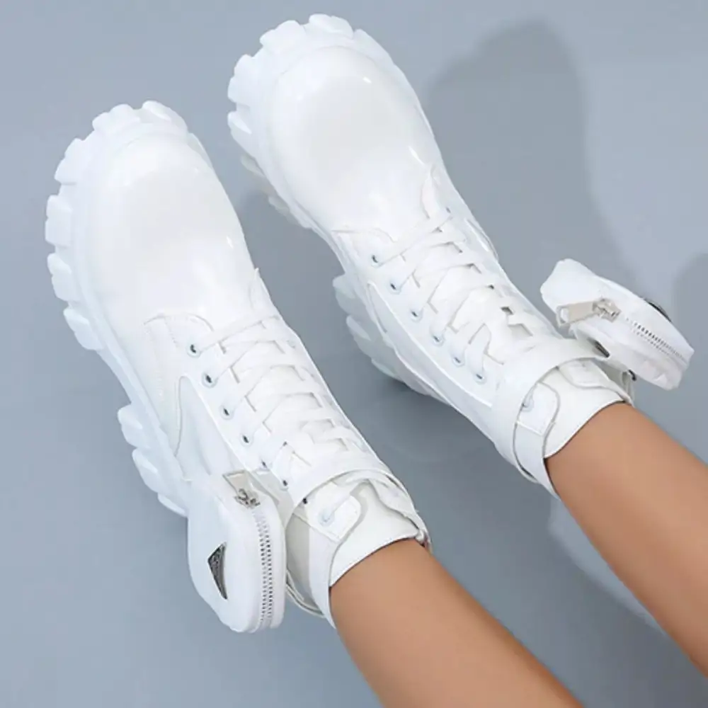Textured Lace-Up Platform Ankle Boots