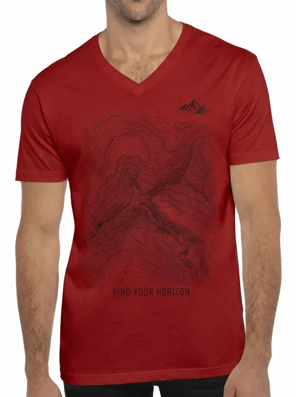 Men's Hiking Lover Topographic Map Printed V-Neck T-Shirt