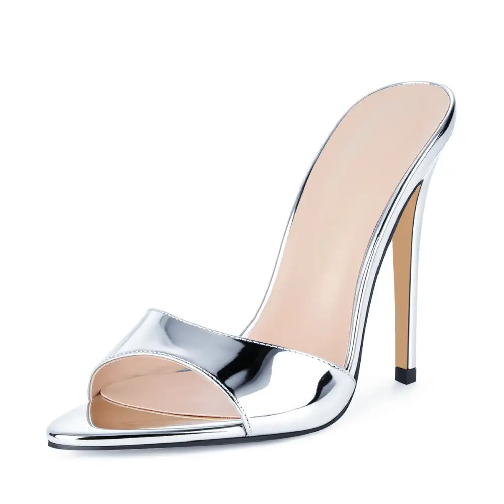 Pointed Toe Patent Leather Mule Sandals