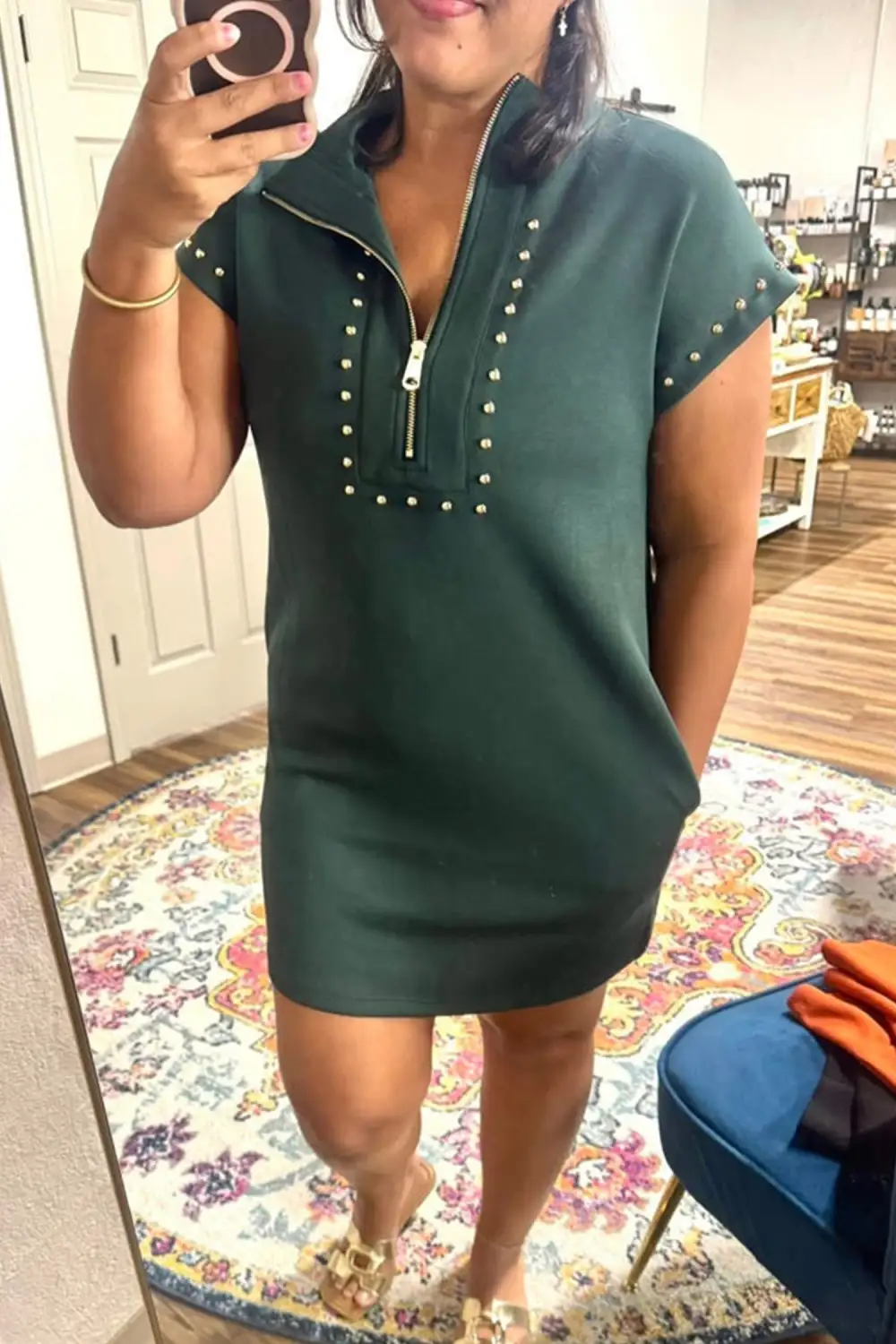 Zip Front Pocketed Shirt Dress