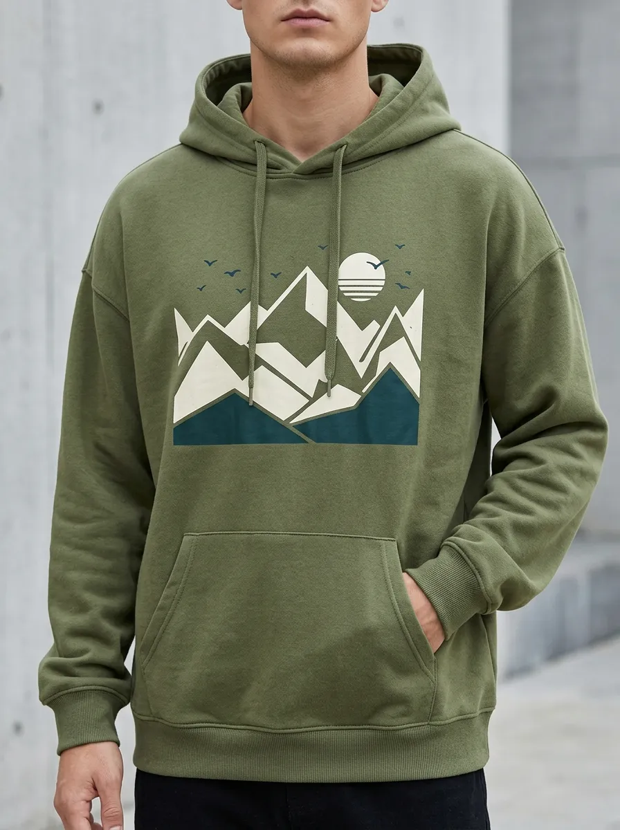 Men's Everyday Nature Outdoor Lover Mountain Sunset Print Hoodie