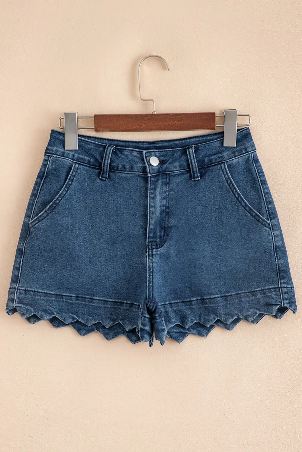 Sail Blue Scalloped Hemline Acid Wash