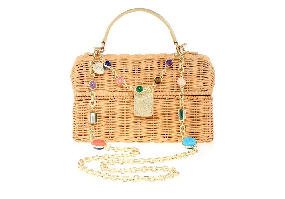 Decorative Stone Accent Woven Basket Top Handle Bag