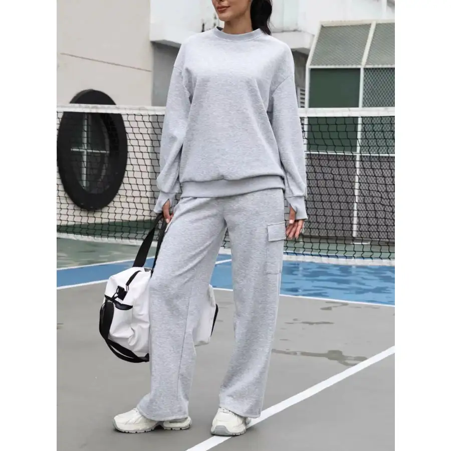 Dropped Shoulder Sweatshirt and Pants Set