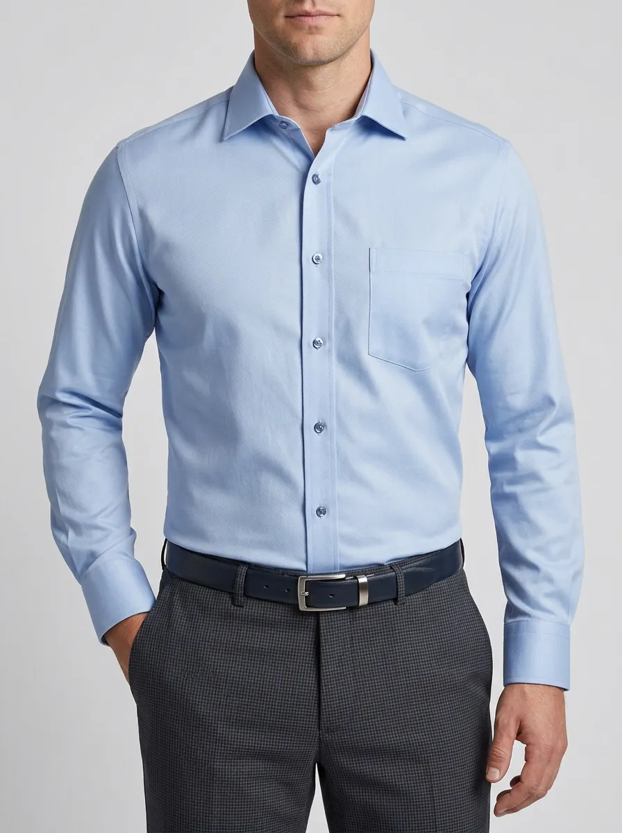 Men's Light Blue Point Collar Dress Shirt