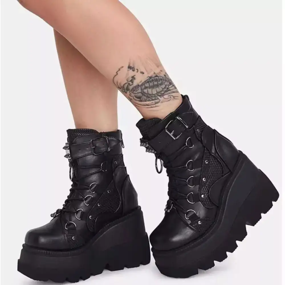 Lace-Up Platform Wedge Boots