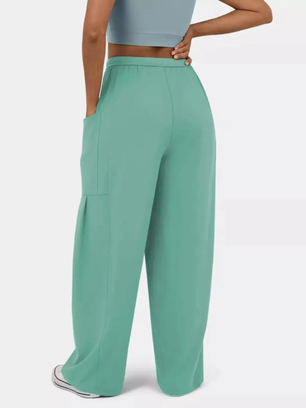 High Waisted Drawstring Wide Leg Pants