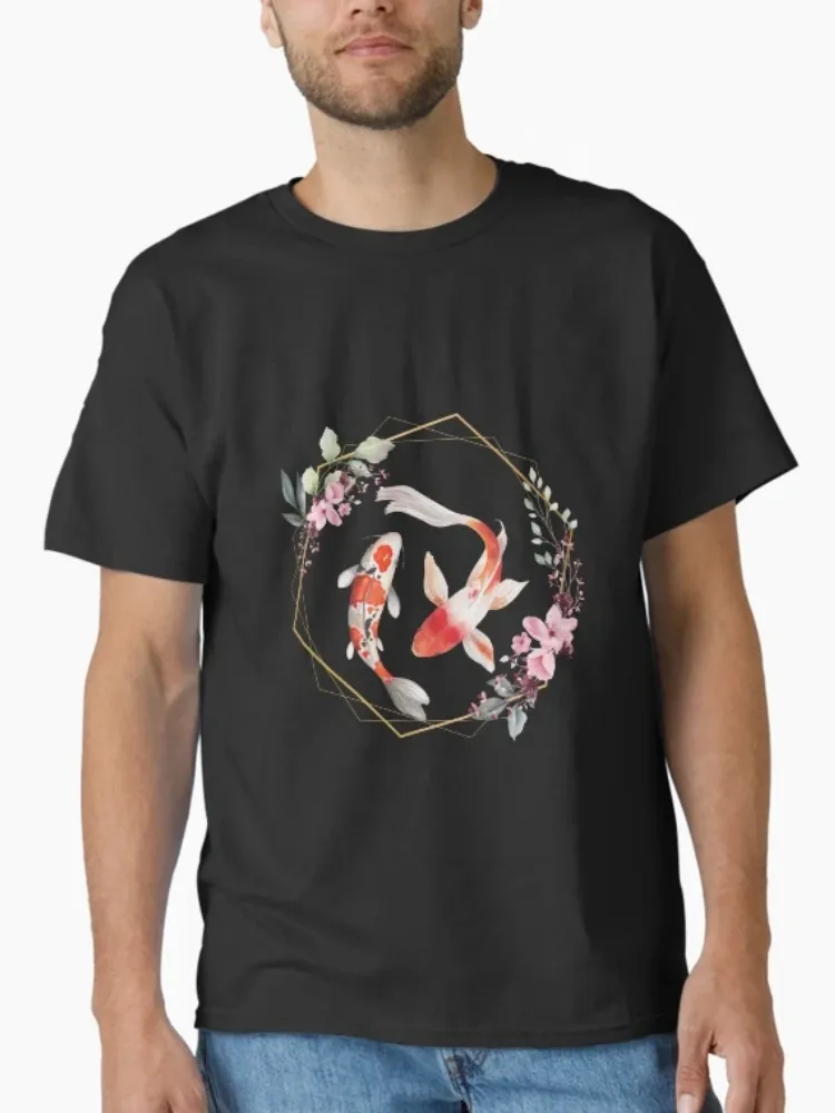 Women's Chinese-style koi-print round-neck short-sleeved T-shirt