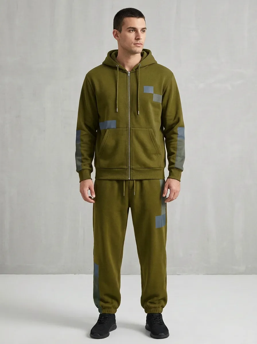 Men's Casual Colorblock Patchwork Print Jogger Set