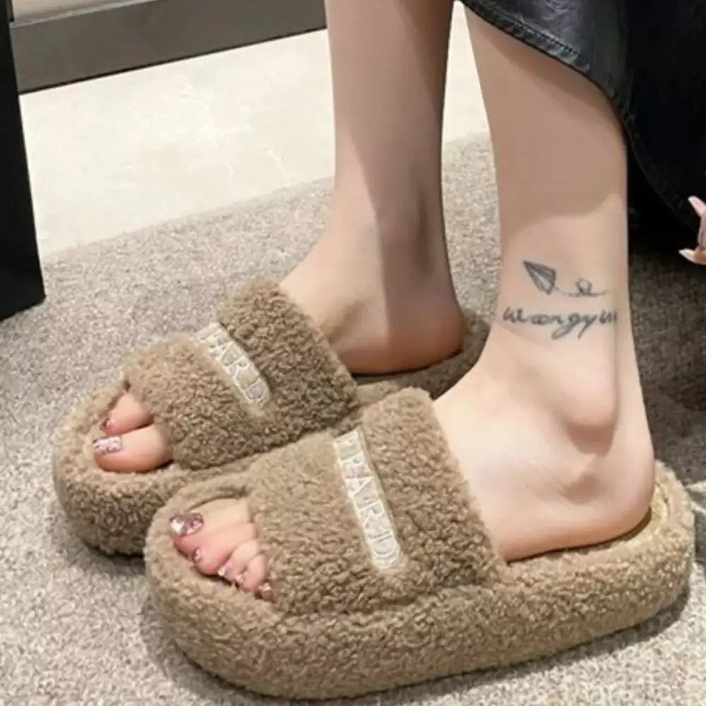Fuzzy Plush Open Toe Slippers