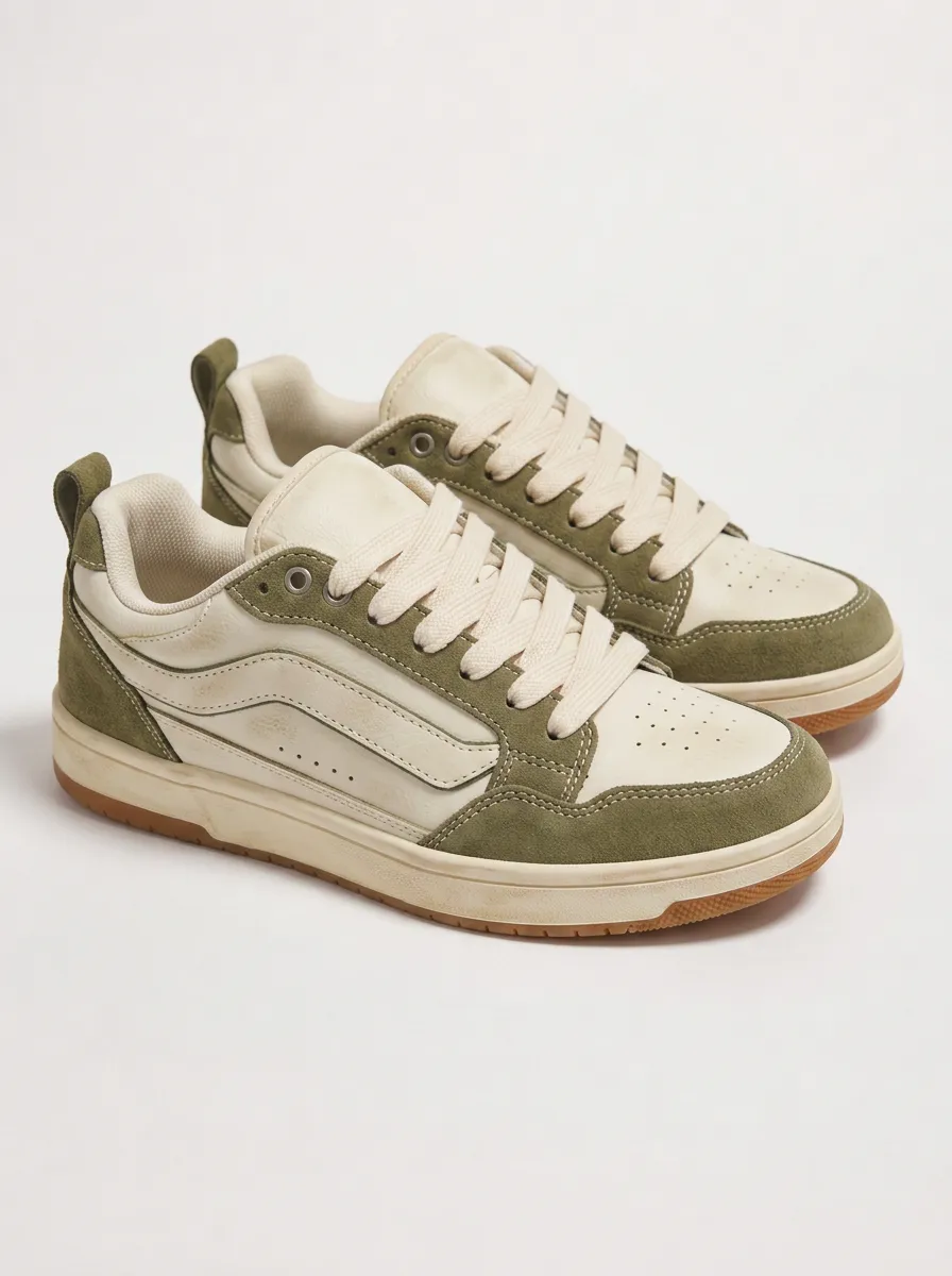 Women's Olive Green Suede Patchwork Casual Sneakers