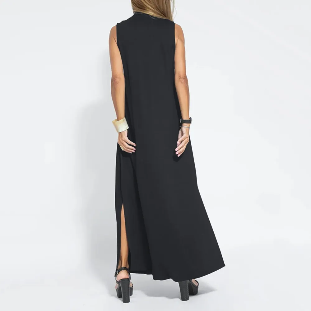 V-Neck Sleeveless Wrap Maxi Dress