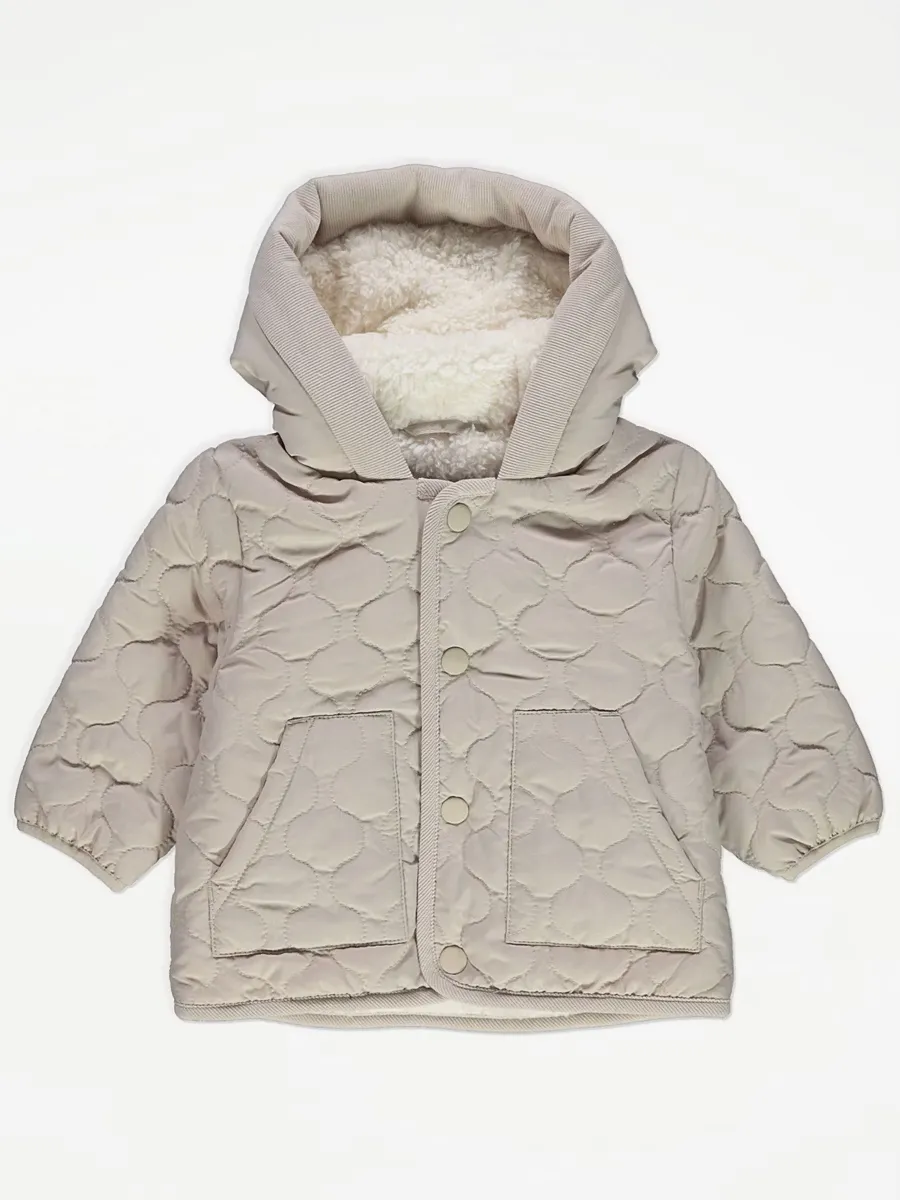 Stone Fleece Lined Quilted Coat