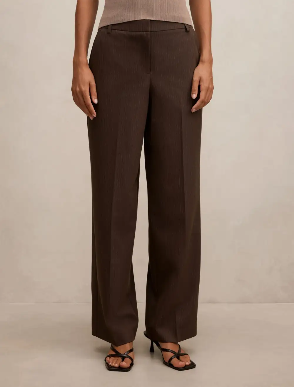 Dark Brown Pinstripe Mid Rise Pants