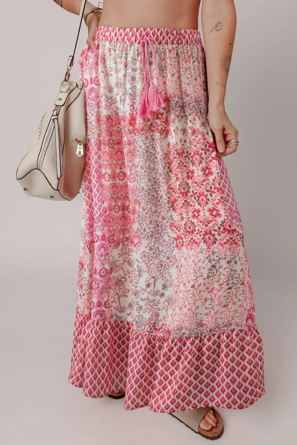 Drawstring High Waist Maxi Skirt