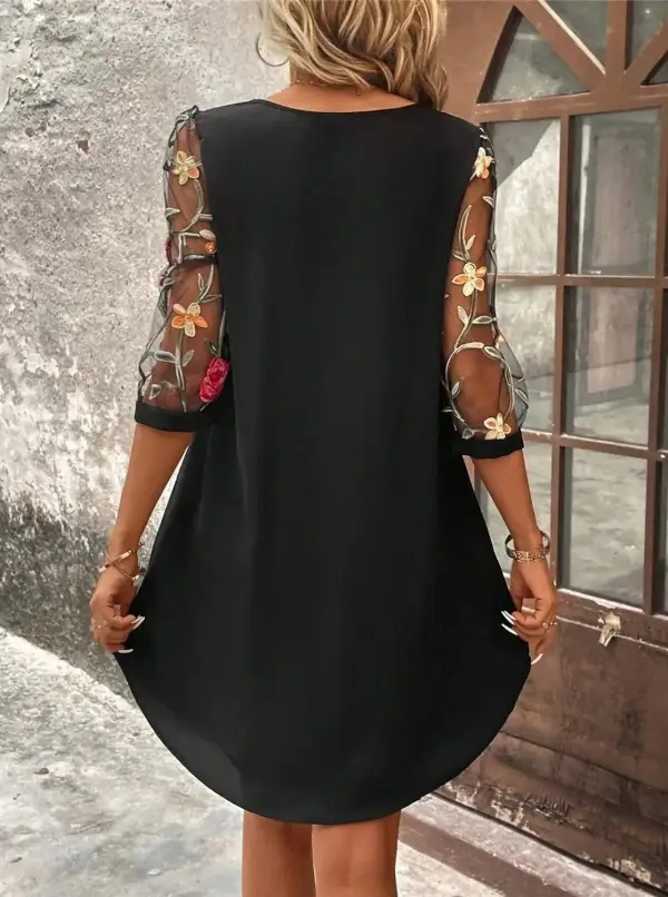  Refined Floral Mesh Sleeve Mini Dress