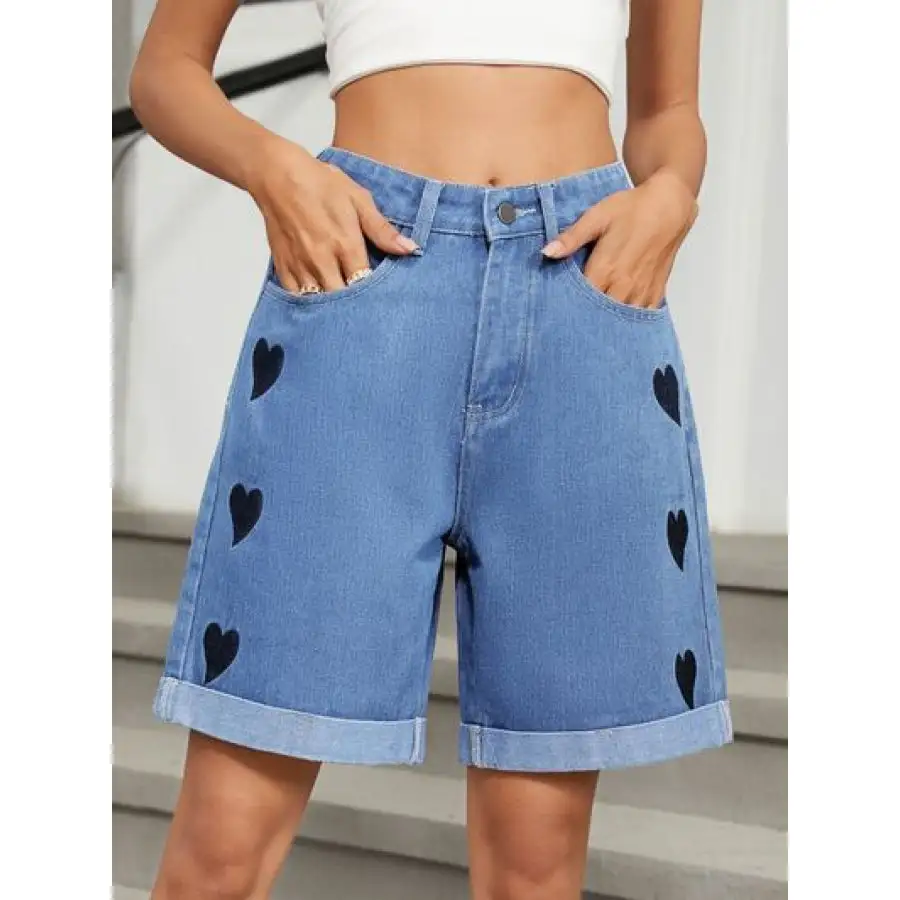 Rolled Hem Pocketed Denim Shorts