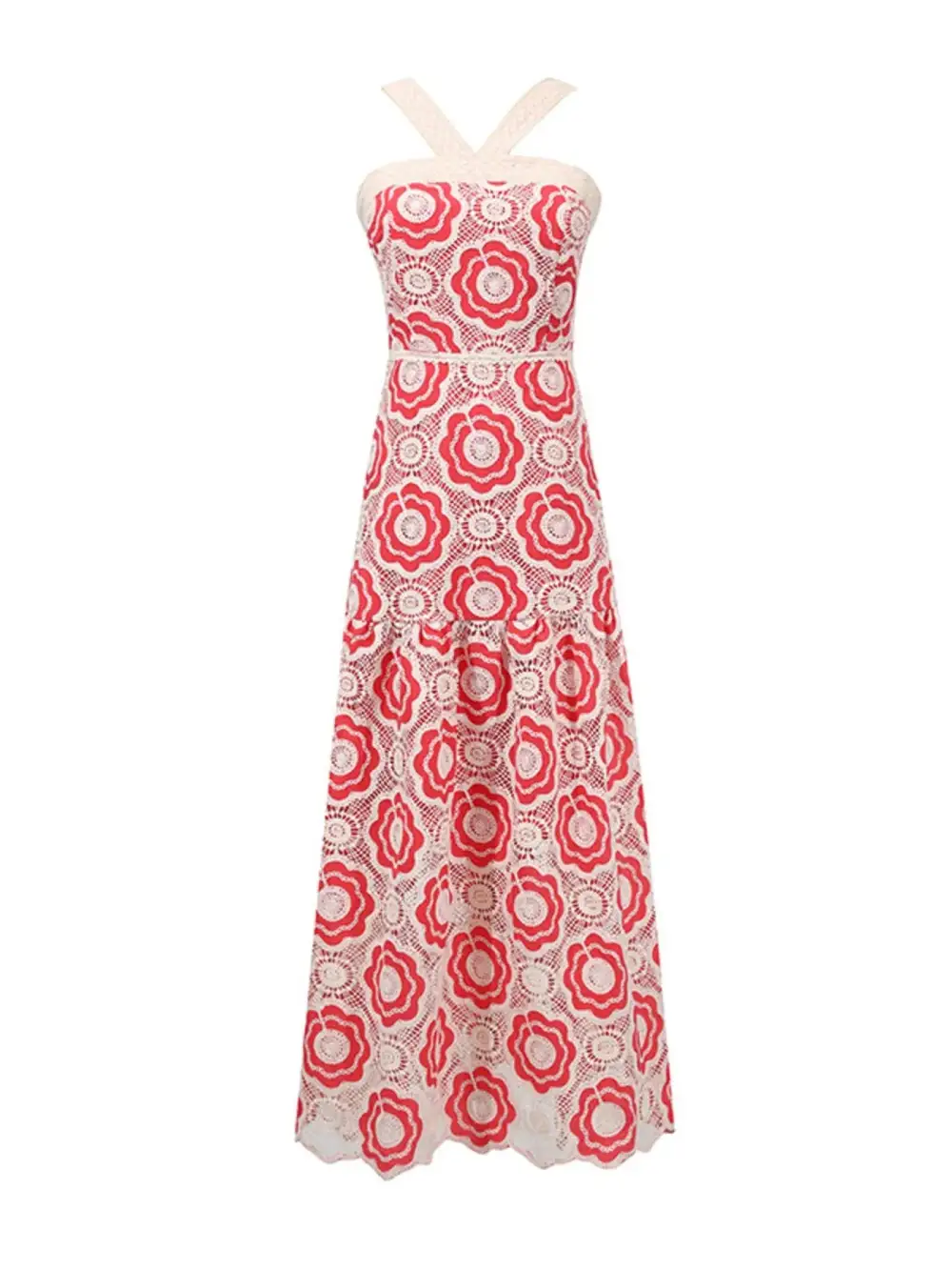 Lace Tiered Sleeveless Midi Dress