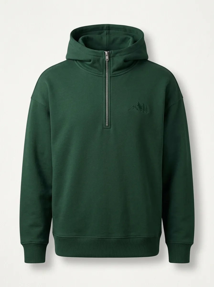 Men's Mountain Pine Tree Embroidered Quarter-Zip Hoodie