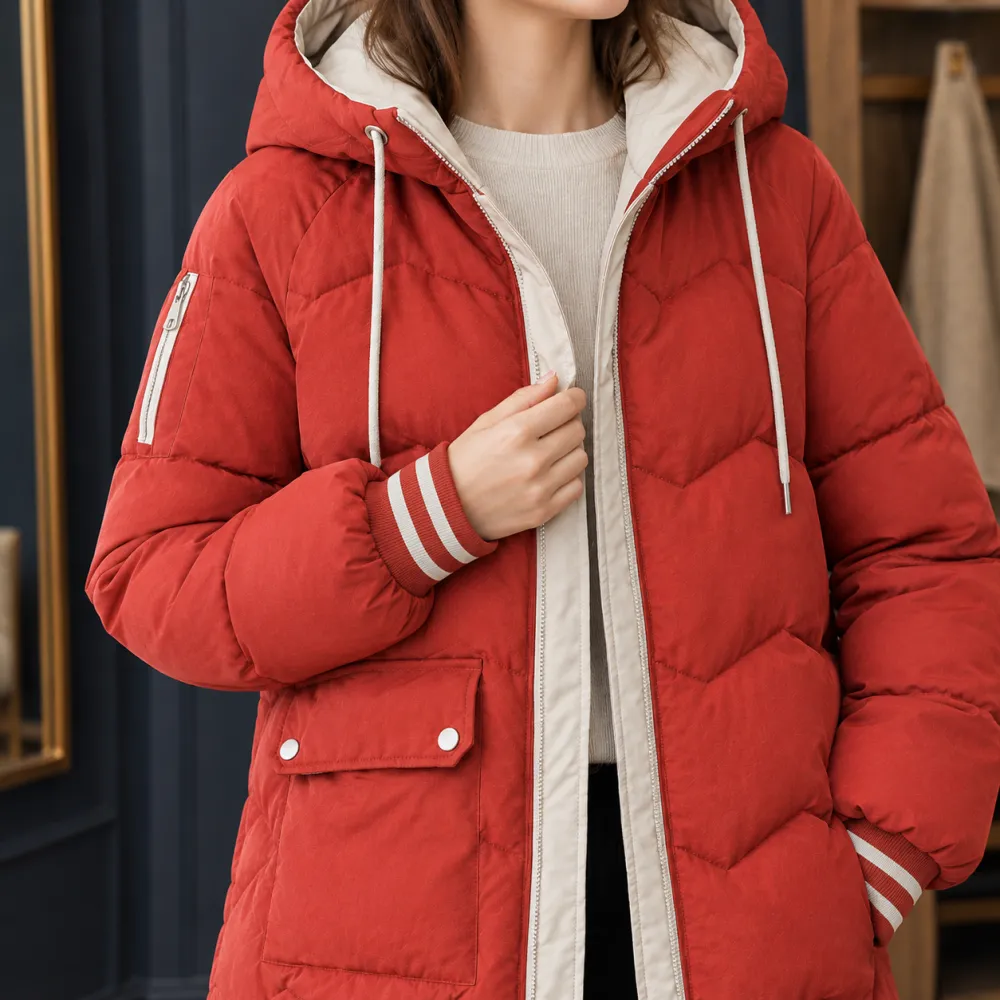 Chevron Hooded Quilted Jacket