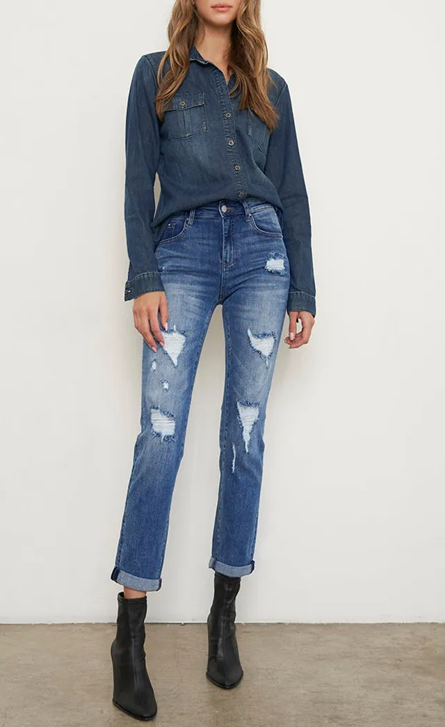 Slim Distressed Girlfriend Jeans