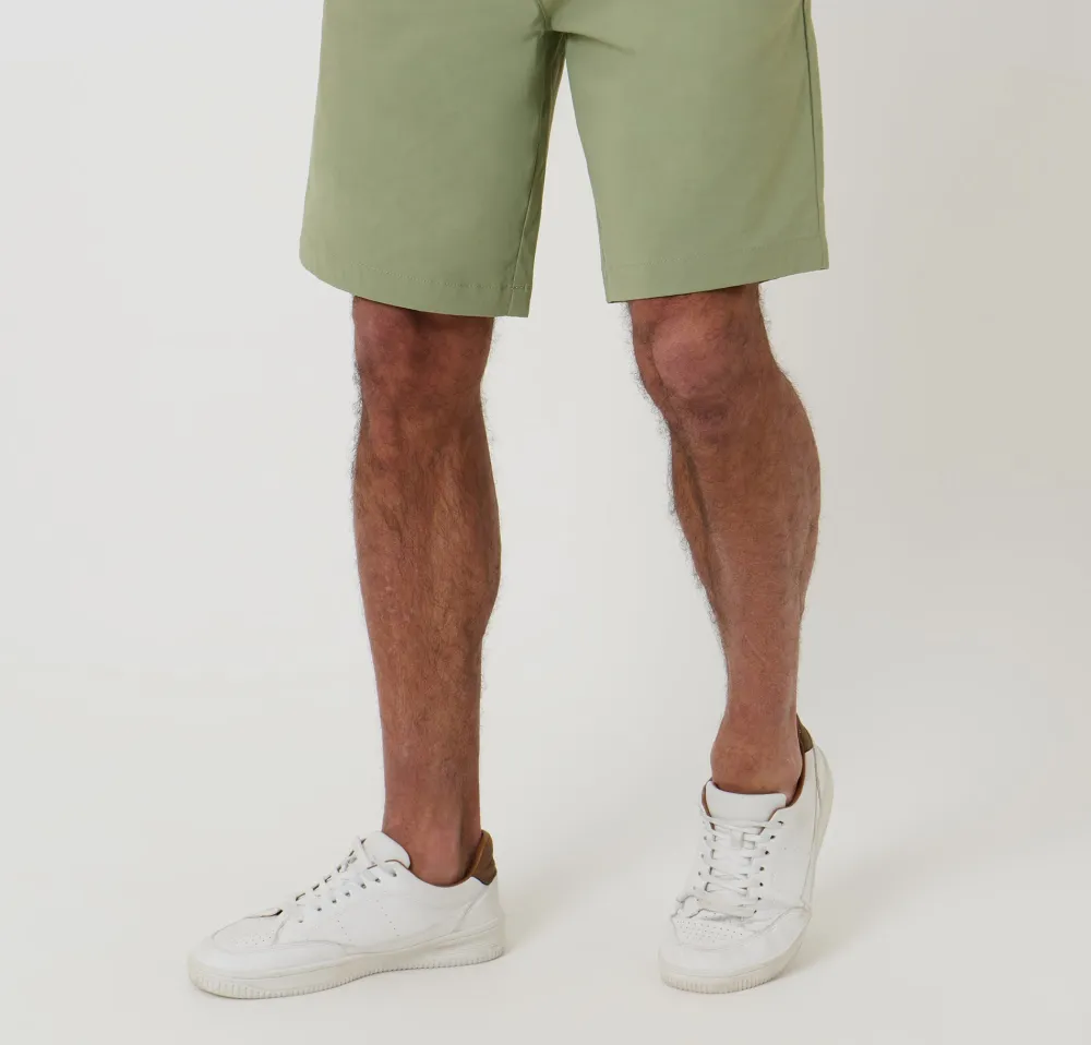 Men's Sage Green Regular-Fit Elastic-Waist Stretch Chino Shorts