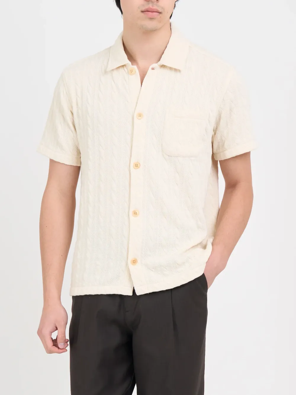 Cream Casual Style Short Sleeve Shirt