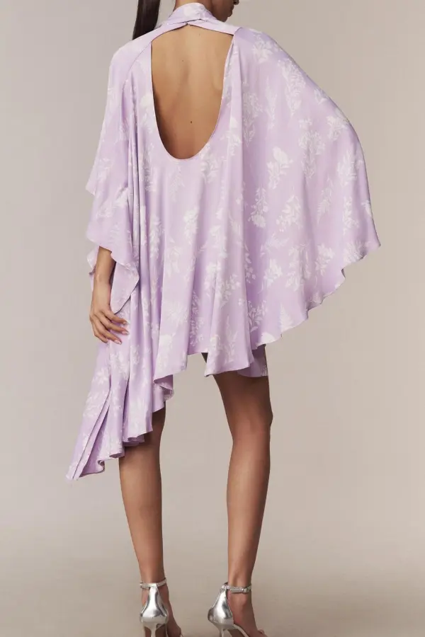 Maria Long-Sleeve High-Neck Swing Mini Dress