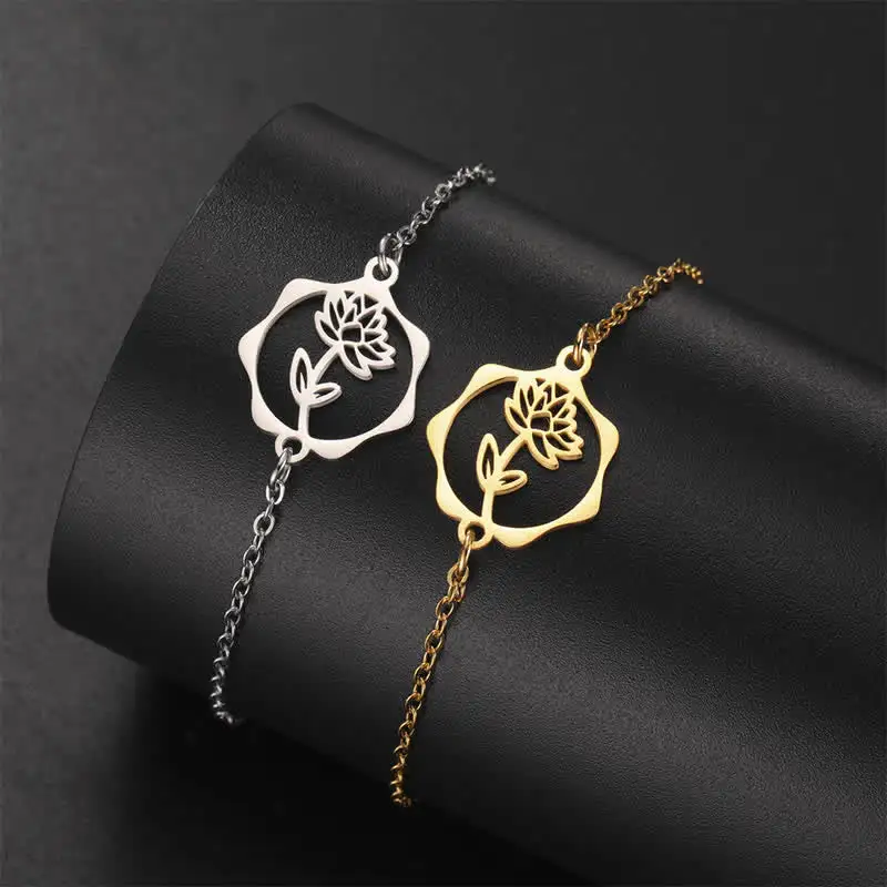Titanium Steel Birth Flower Bracelet