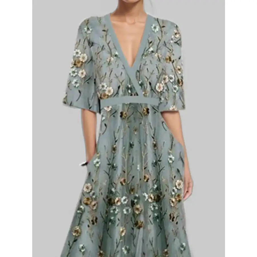 Floral Print Half Sleeve Maxi Dress