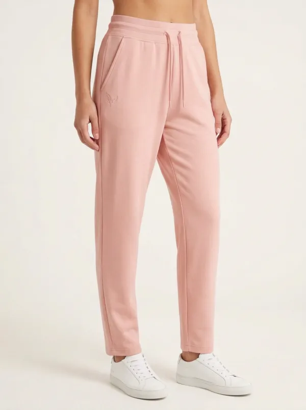 Women's Minimalist Beige Leaf Logo Embroidered Joggers