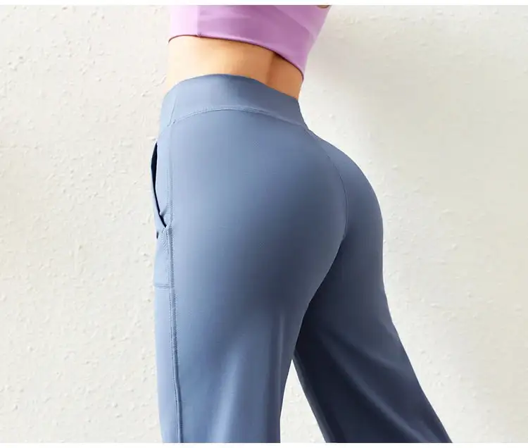 Casual Straight Running Wide Leg Pockets Leggings Yoga Pants