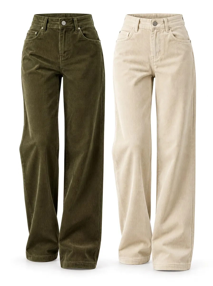 Classic Casual Straight Leg Relaxed Straight Relaxed Fit Women's Two Pack Straight Leg Corduroy Pants