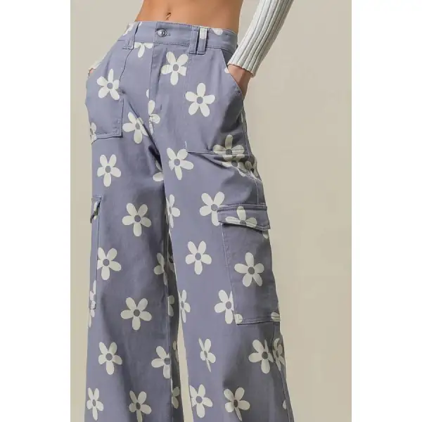 Flower Printed Side Pocket Wide Pants