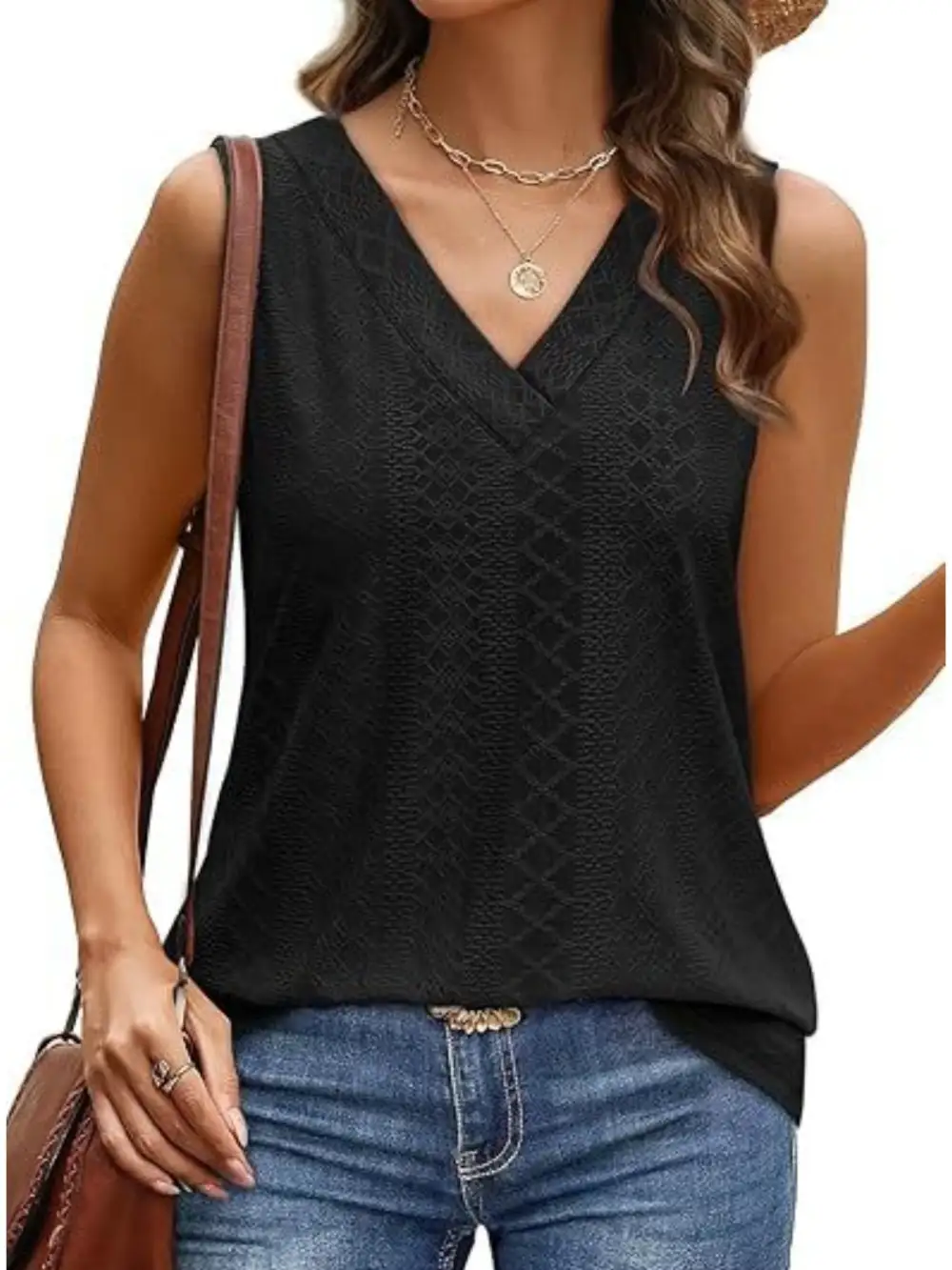 Eyelet V Neck Tank