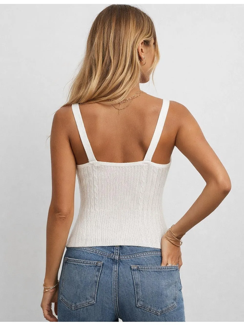 Ribbed Knit Solid Color Wrap V Neck Sleeveless Top