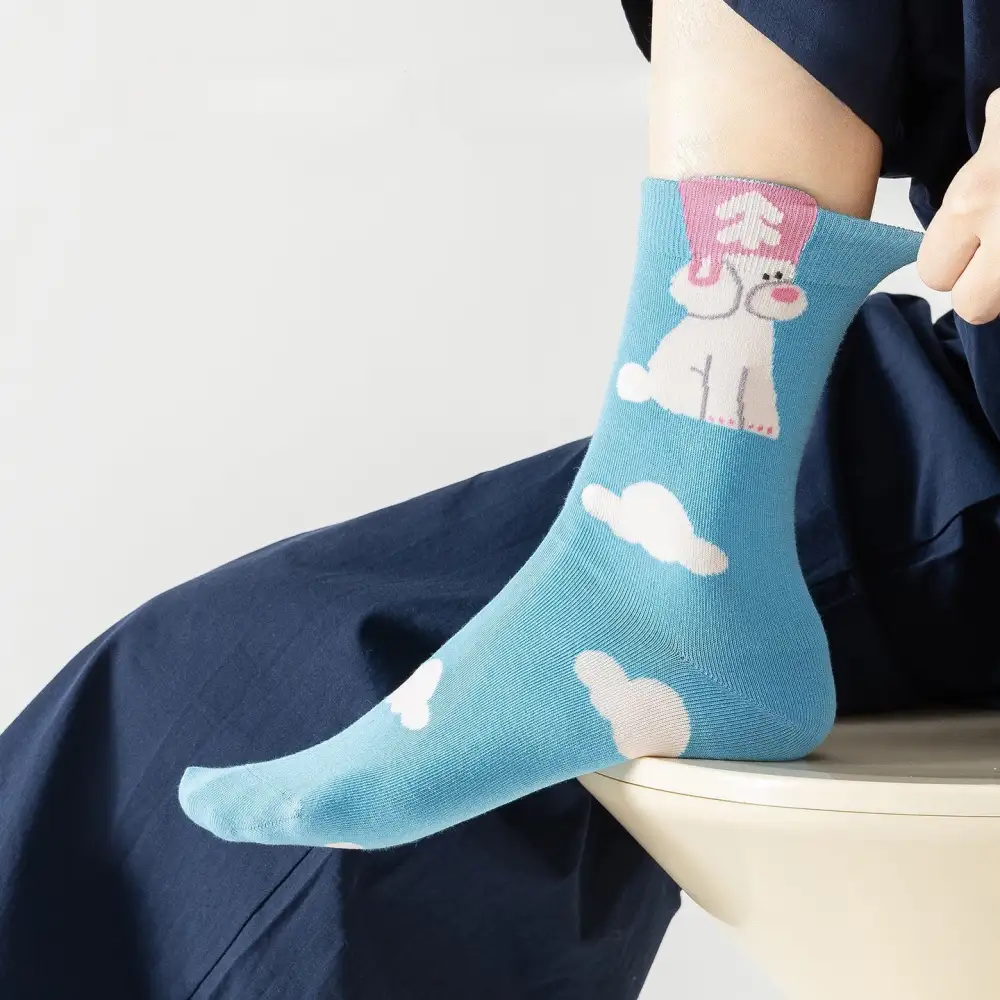 Playful Cartoon Puppy Crew Socks