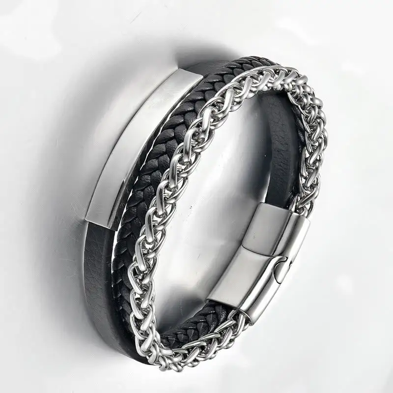 Titanium Steel Leather Woven Bracelet