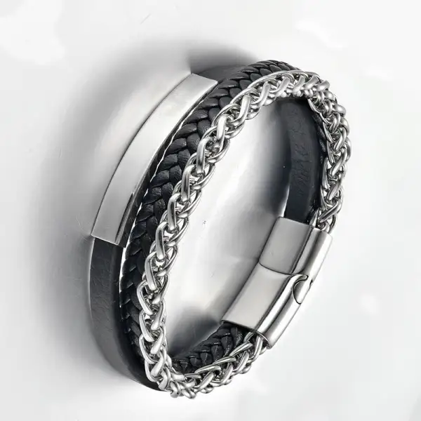 Titanium Steel Leather Woven Bracelet