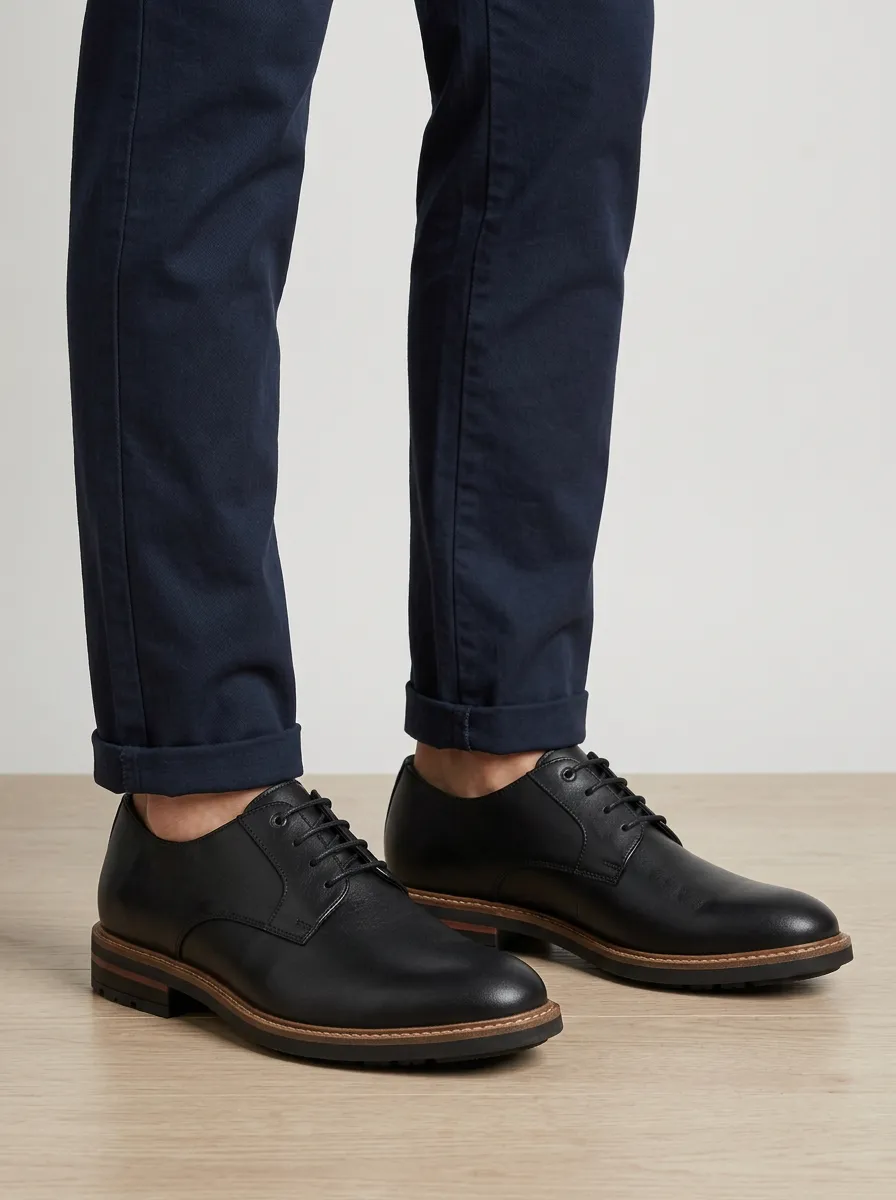 Men's Black Leather Lace-Up Oxford Shoes