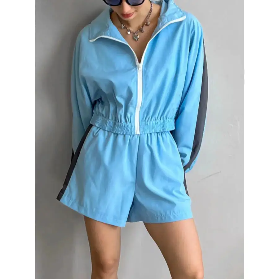 Zip Up Long Sleeve Jacket and Shorts Set