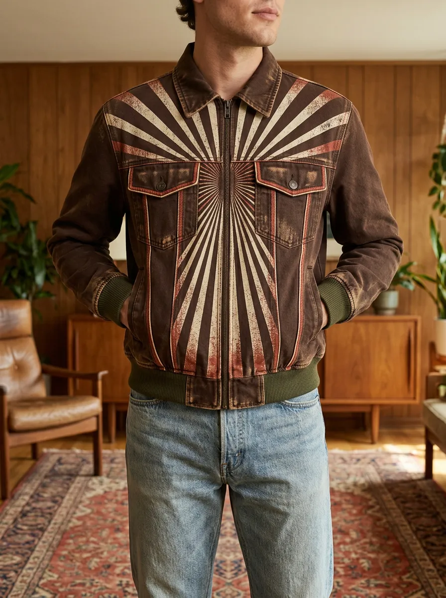 Men's Vintage Retro Sunburst Rugged Journey Jacket