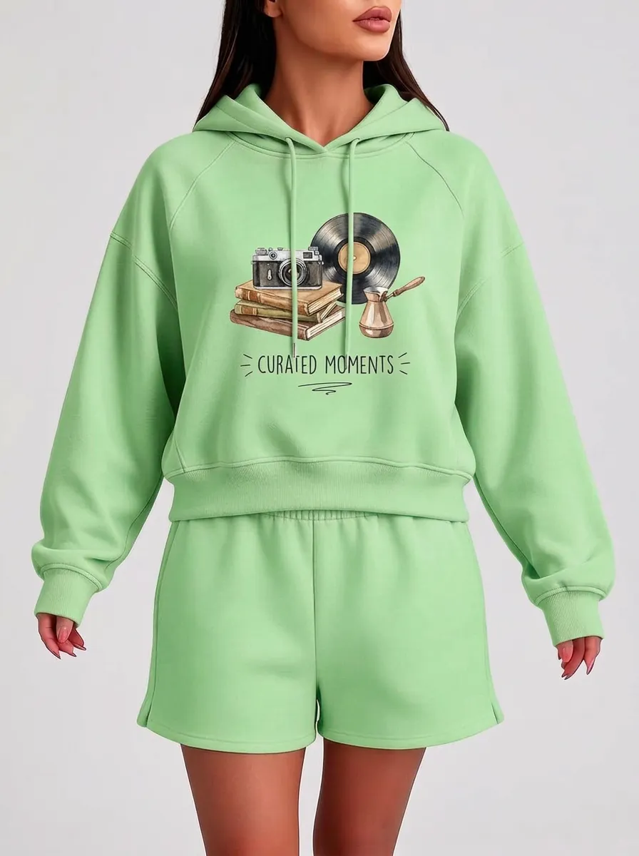 Women's Vintage Curated Moments Camera Vinyl Book Printed Hoodie