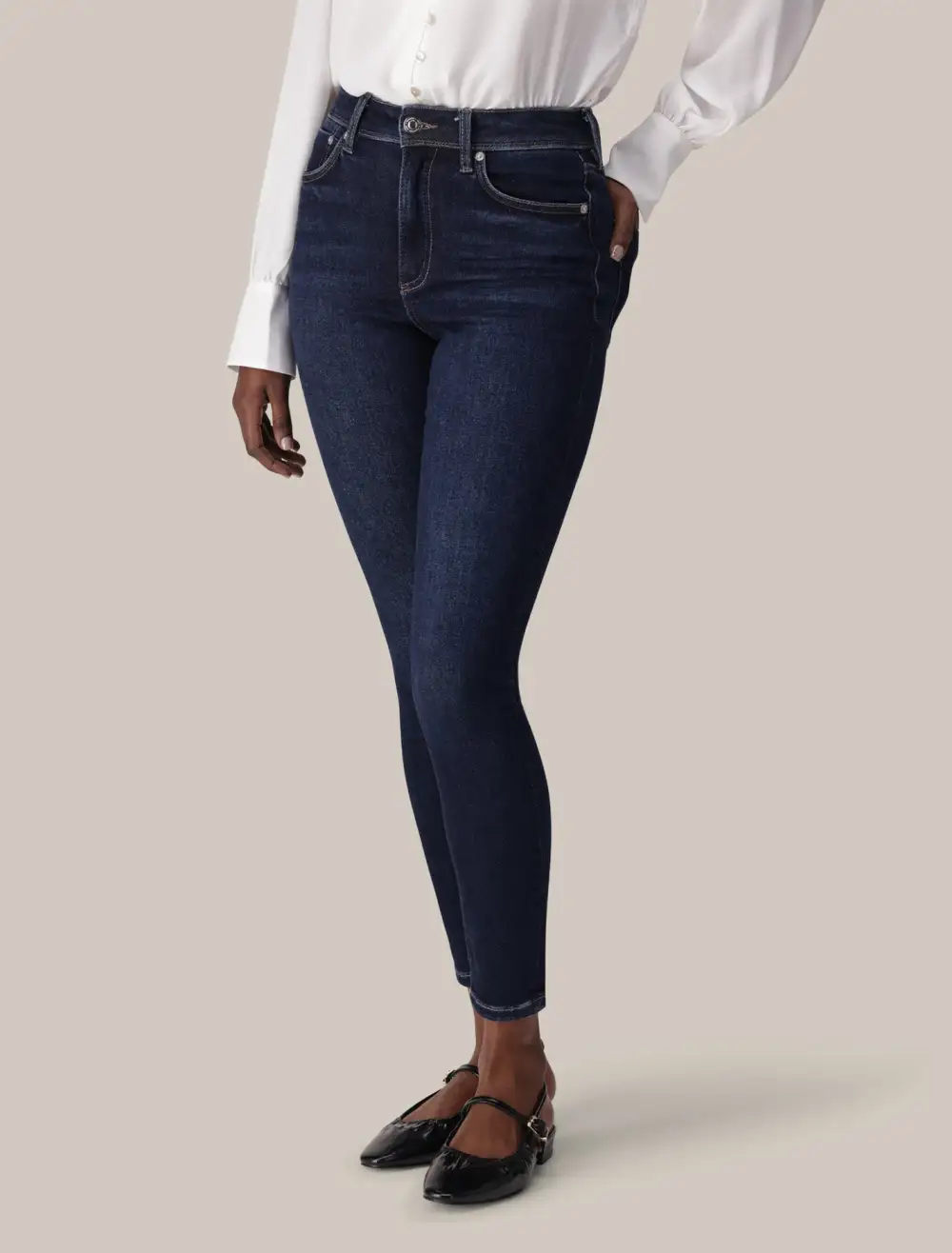 Dark Wash Mid-Rise Cropped Skinny Jeans