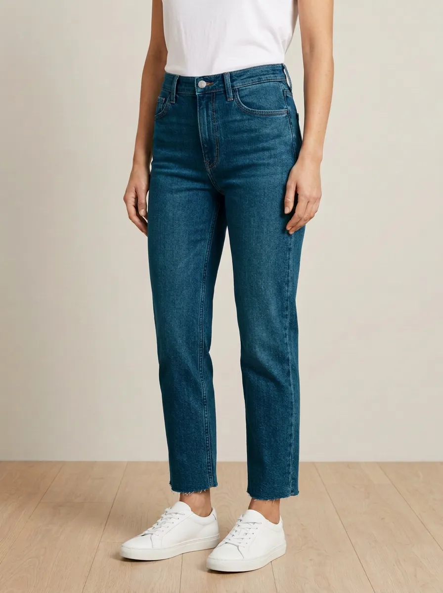Straight-Leg High-Rise Raw-Hem Denim Jeans