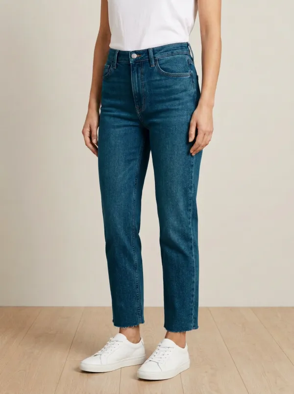 Straight-Leg High-Rise Raw-Hem Denim Jeans