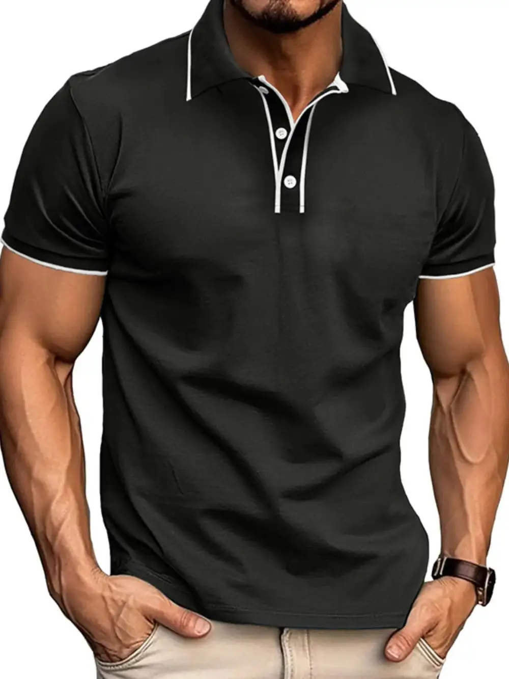 Loose Fit Contrast Detail Collared Polo Shirt