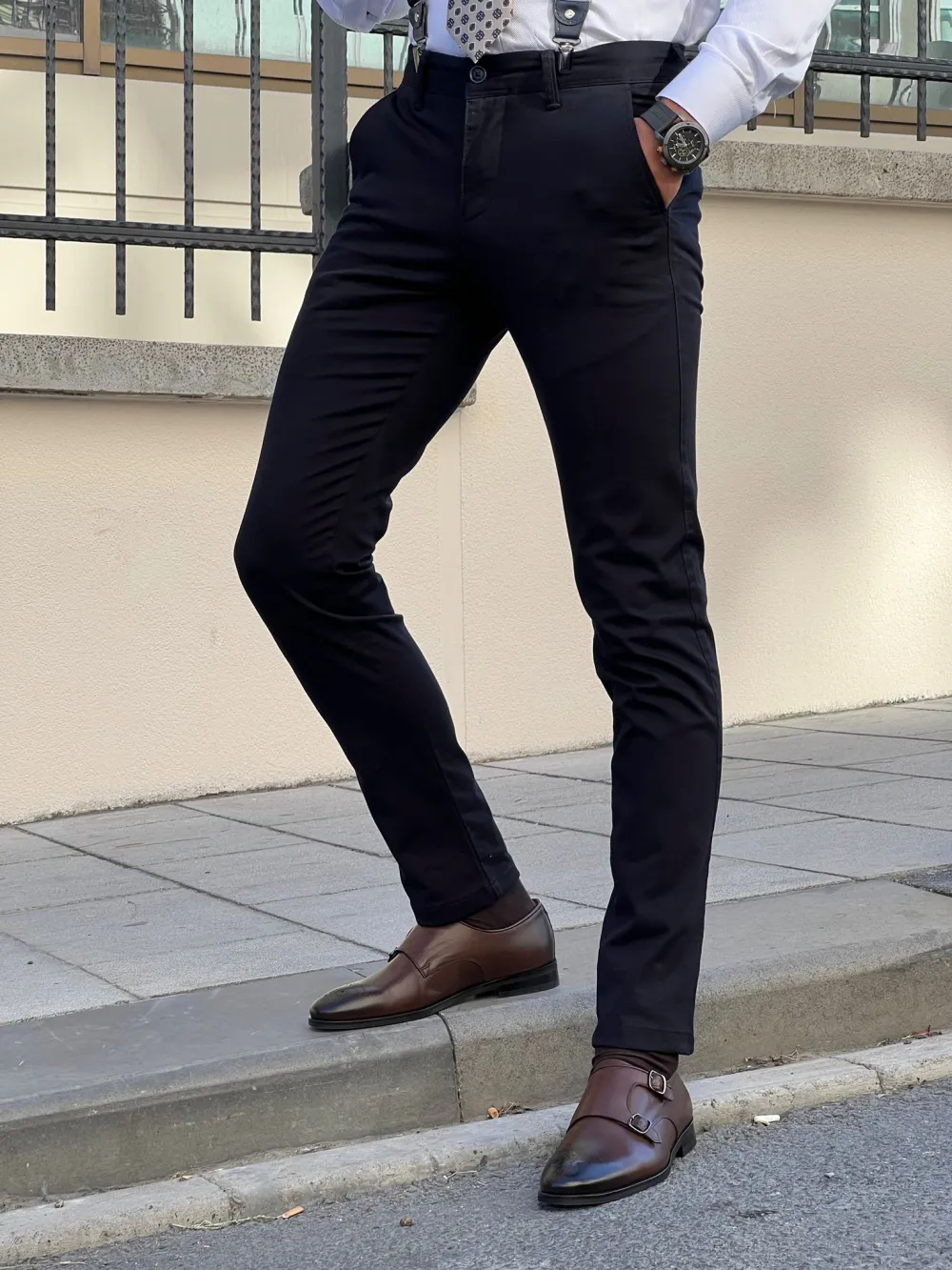 Polished Side Pocket Slim Fit Tailored Trousers