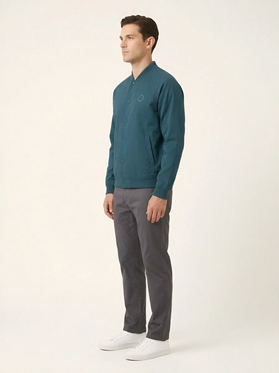 Men's Circle-Embroidered Ribbed Snap-Front Bomber Jacket