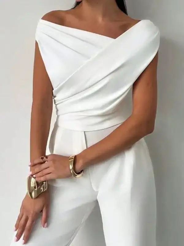 Short Sleeve Slim Fit Asymmetric Pleat Detail Panel Detail Asymmetric Neckline T-Shirt